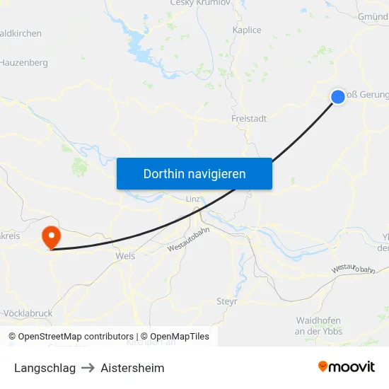 Langschlag to Aistersheim map