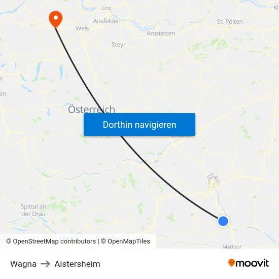 Wagna to Aistersheim map