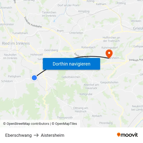 Eberschwang to Aistersheim map