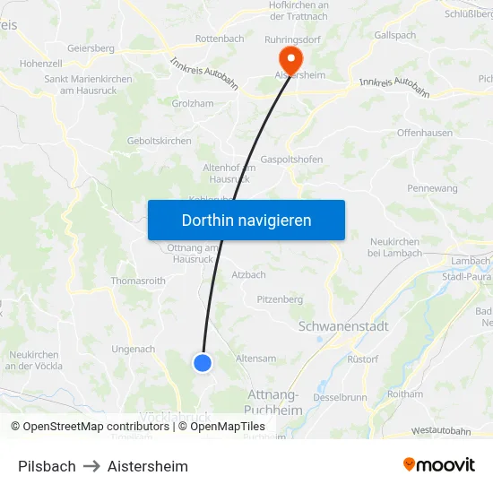 Pilsbach to Aistersheim map