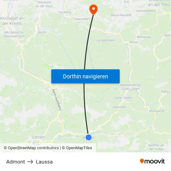 Admont to Laussa map