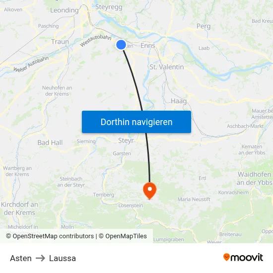 Asten to Laussa map