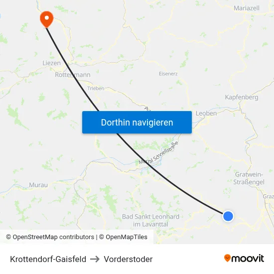 Krottendorf-Gaisfeld to Vorderstoder map