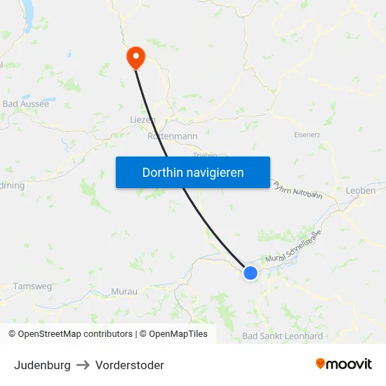 Judenburg to Vorderstoder map