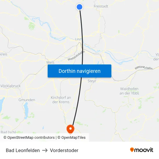Bad Leonfelden to Vorderstoder map