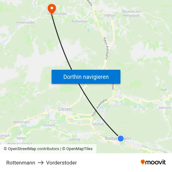 Rottenmann to Vorderstoder map