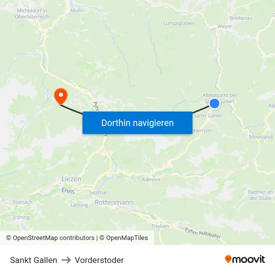 Sankt Gallen to Vorderstoder map