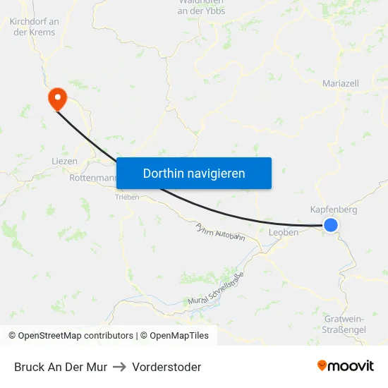 Bruck An Der Mur to Vorderstoder map