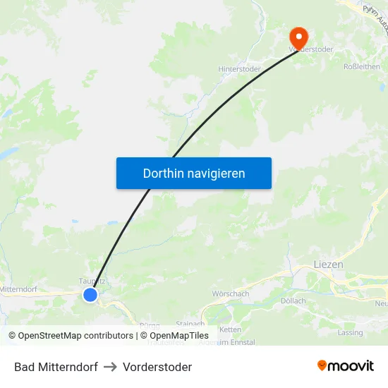 Bad Mitterndorf to Vorderstoder map