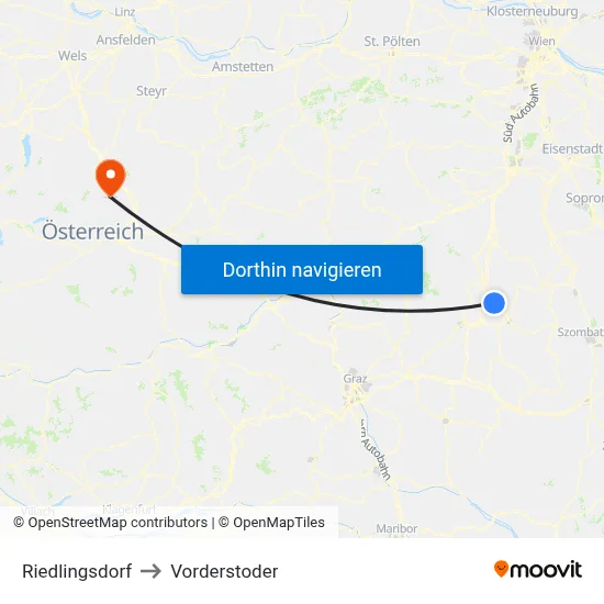 Riedlingsdorf to Vorderstoder map