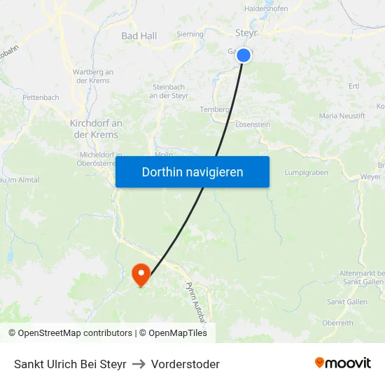 Sankt Ulrich Bei Steyr to Vorderstoder map