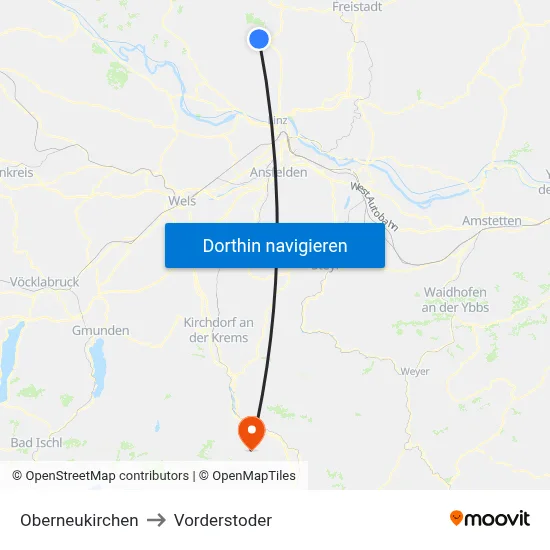 Oberneukirchen to Vorderstoder map