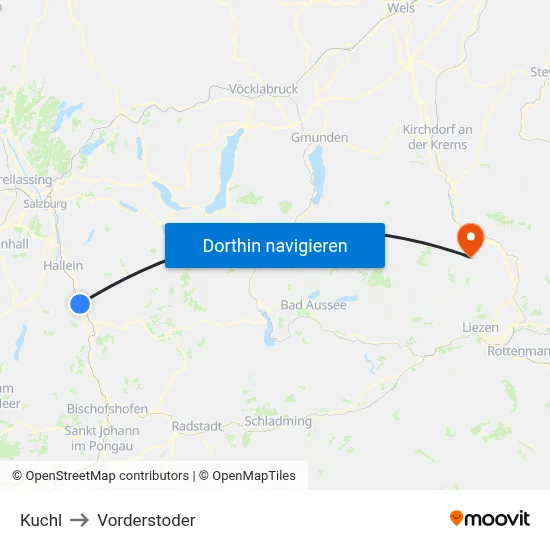 Kuchl to Vorderstoder map