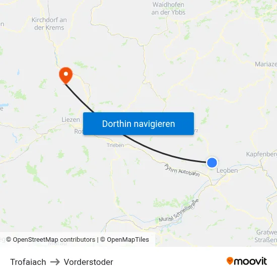 Trofaiach to Vorderstoder map
