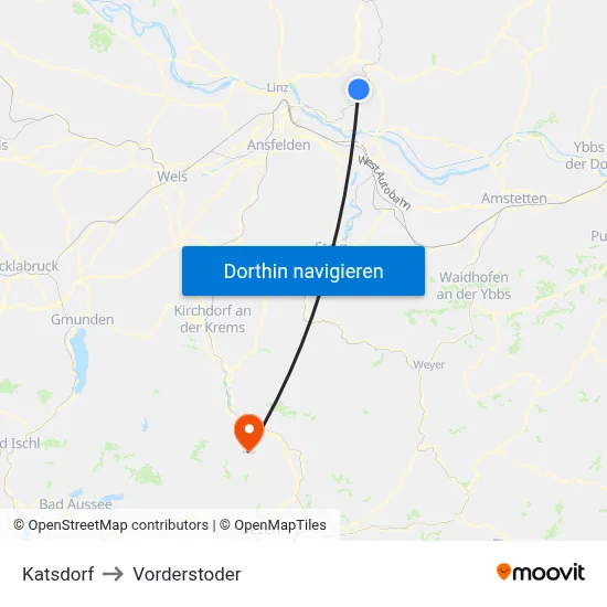 Katsdorf to Vorderstoder map