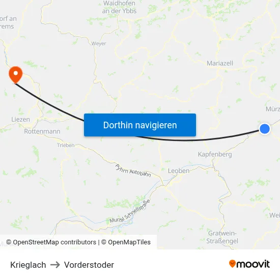 Krieglach to Vorderstoder map