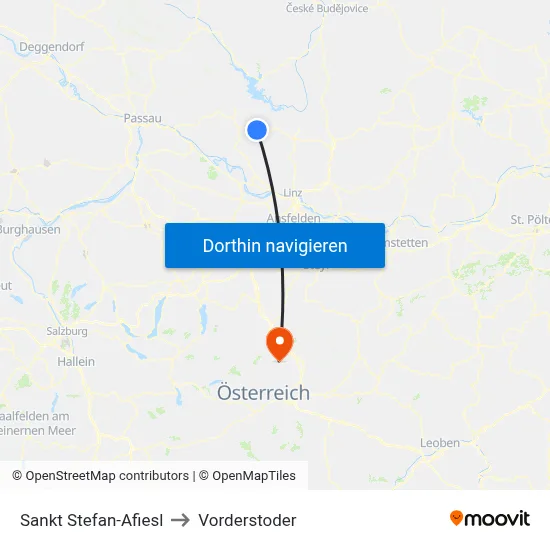 Sankt Stefan-Afiesl to Vorderstoder map