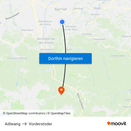 Adlwang to Vorderstoder map