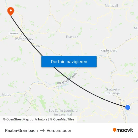 Raaba-Grambach to Vorderstoder map