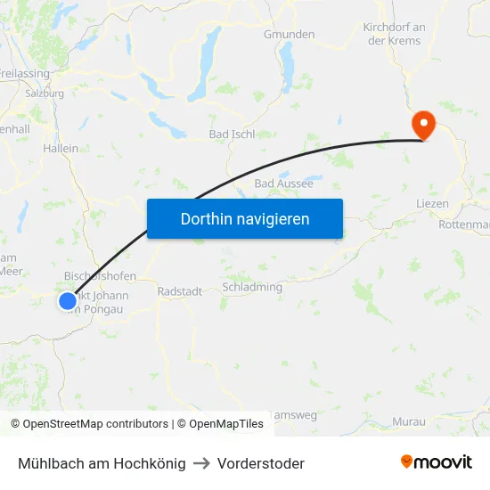 Mühlbach am Hochkönig to Vorderstoder map
