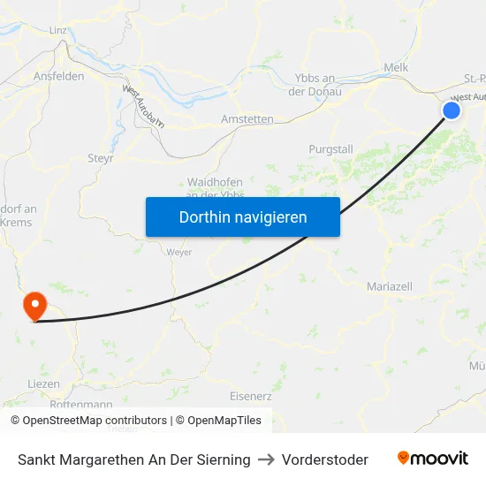 Sankt Margarethen An Der Sierning to Vorderstoder map