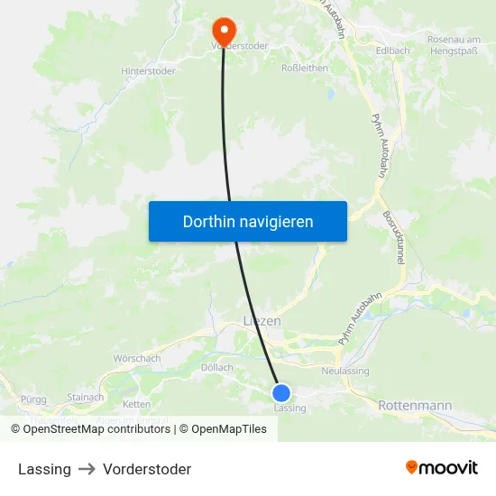 Lassing to Vorderstoder map