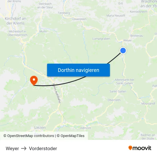 Weyer to Vorderstoder map