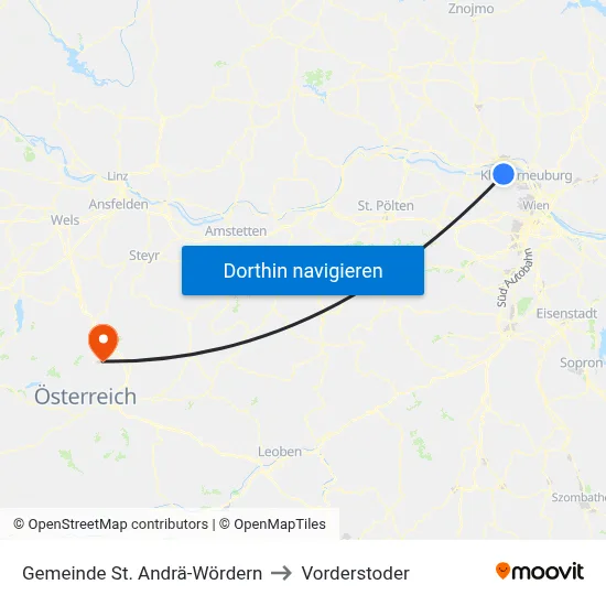 Gemeinde St. Andrä-Wördern to Vorderstoder map