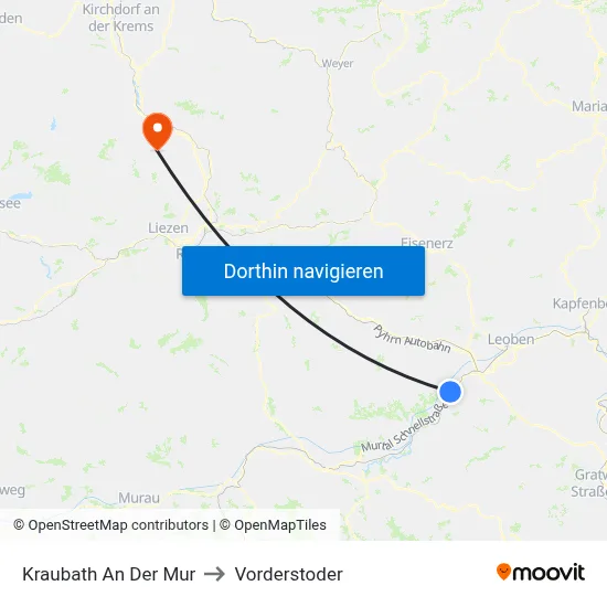 Kraubath An Der Mur to Vorderstoder map