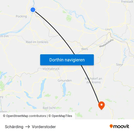 Schärding to Vorderstoder map