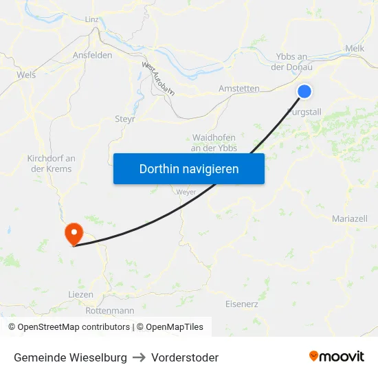 Gemeinde Wieselburg to Vorderstoder map