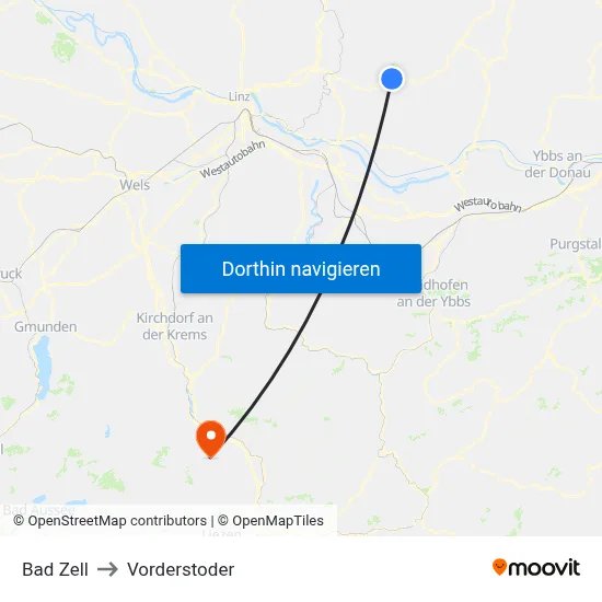 Bad Zell to Vorderstoder map