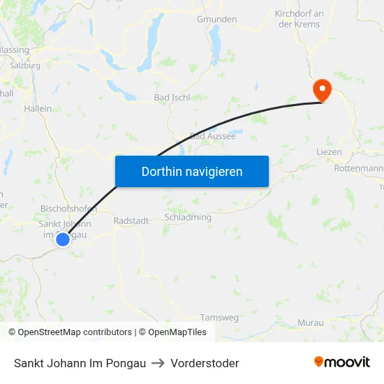Sankt Johann Im Pongau to Vorderstoder map