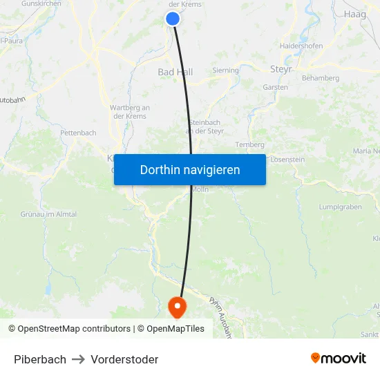 Piberbach to Vorderstoder map