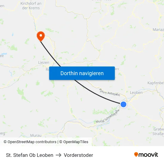 St. Stefan Ob Leoben to Vorderstoder map