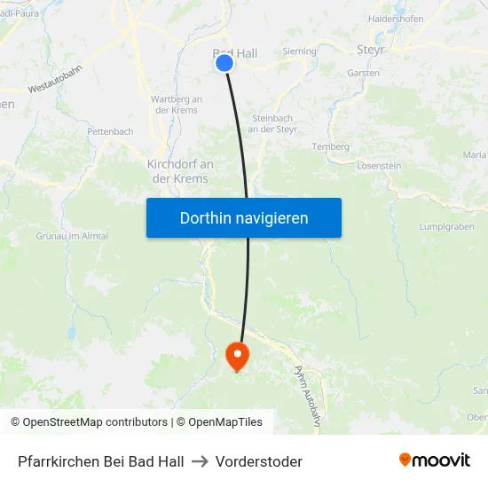Pfarrkirchen Bei Bad Hall to Vorderstoder map