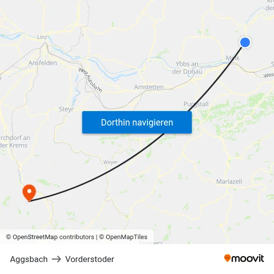 Aggsbach to Vorderstoder map
