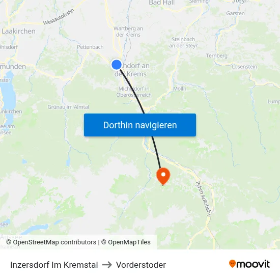 Inzersdorf Im Kremstal to Vorderstoder map