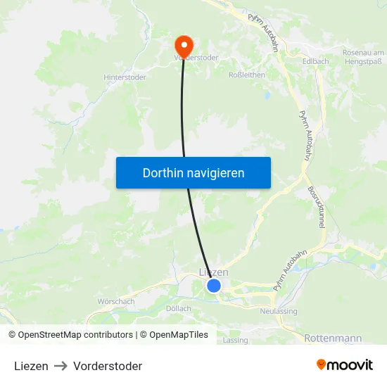 Liezen to Vorderstoder map