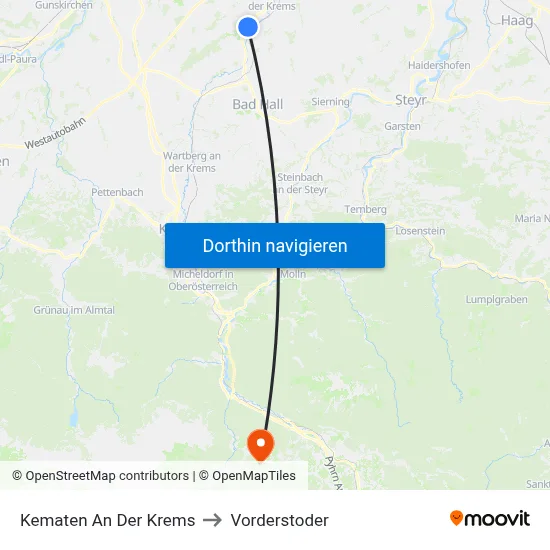 Kematen An Der Krems to Vorderstoder map