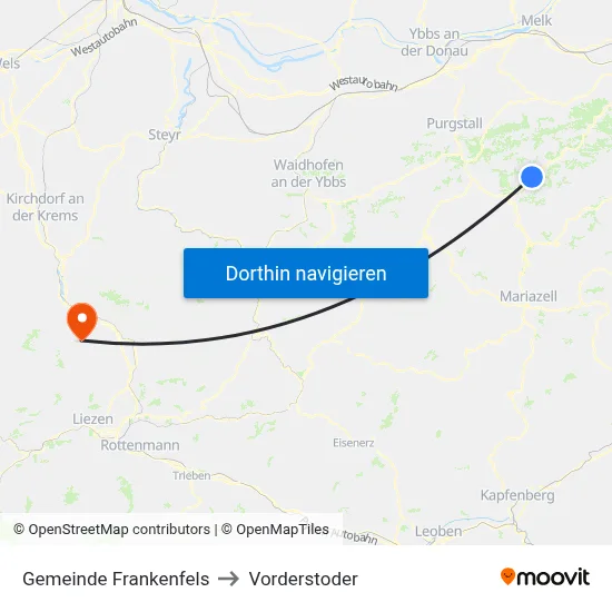 Gemeinde Frankenfels to Vorderstoder map