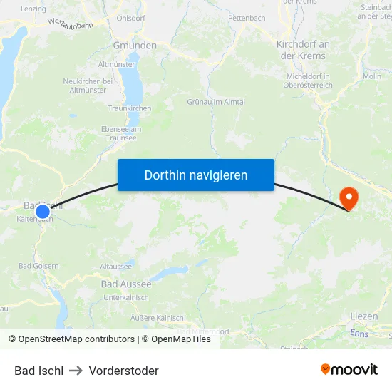 Bad Ischl to Vorderstoder map