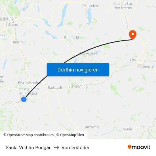Sankt Veit Im Pongau to Vorderstoder map