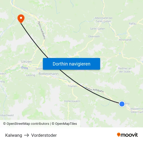 Kalwang to Vorderstoder map