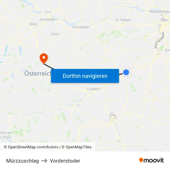 Mürzzuschlag to Vorderstoder map