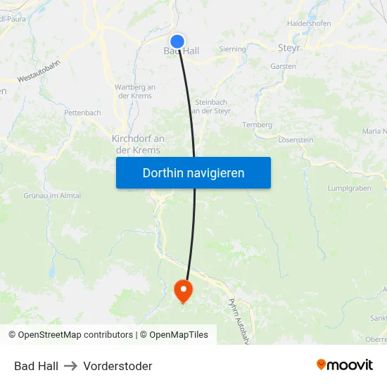 Bad Hall to Vorderstoder map