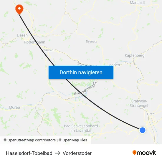 Haselsdorf-Tobelbad to Vorderstoder map