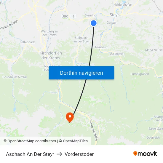 Aschach An Der Steyr to Vorderstoder map