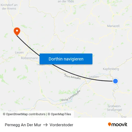 Pernegg An Der Mur to Vorderstoder map