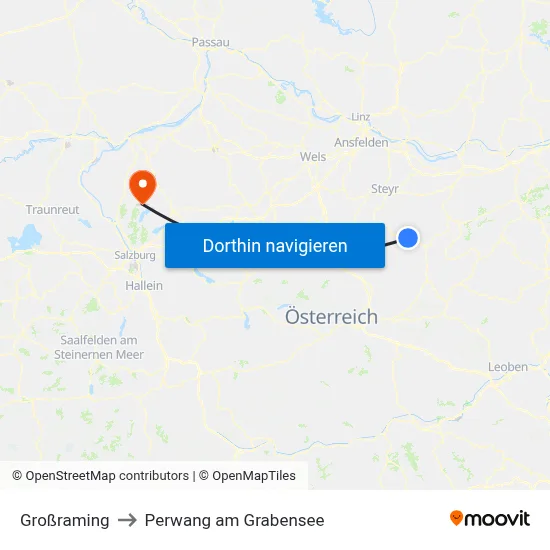 Großraming to Perwang am Grabensee map